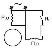 Схема однофазного двигателя с пусковым сопротивлением